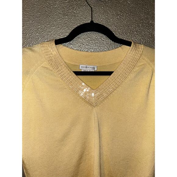 Magaschoni  Preppy Office Academia Sequin Silk Blend  Long Sleeve Sweater - Picture 2 of 5